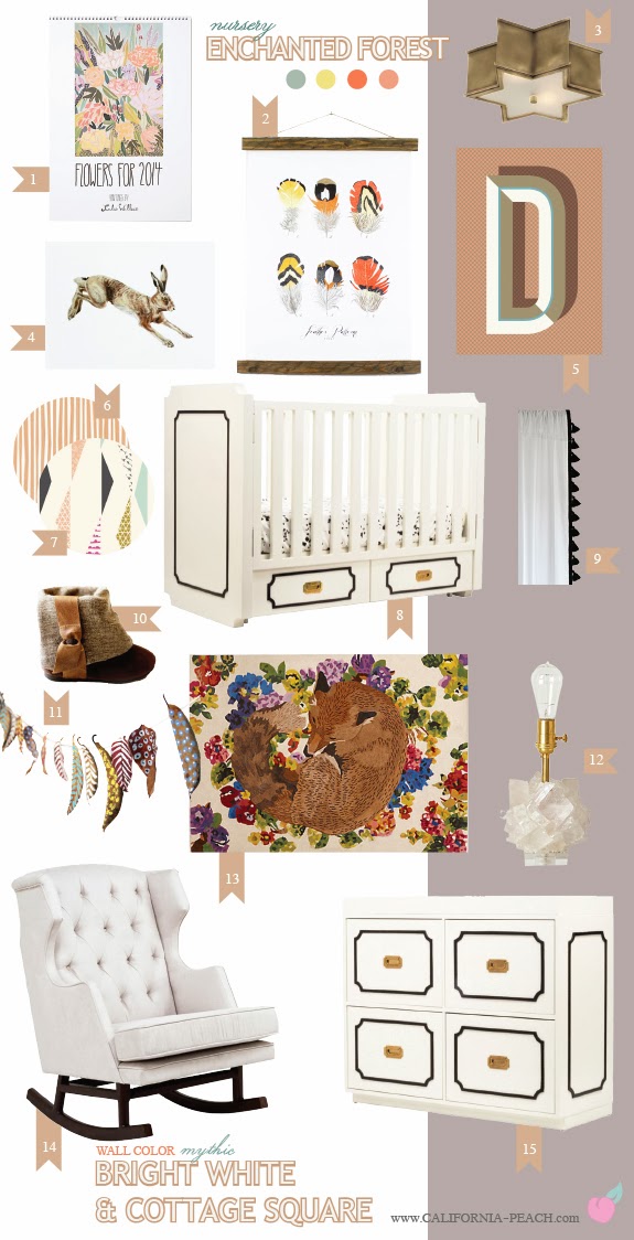 Enchanted Forest || on California Peach || Nursery Baby Room Interior Design Style Board
