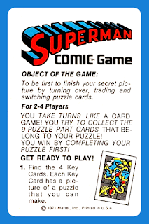 1971 Mattel Comic Game - Superman Secret Picture Game Card Back