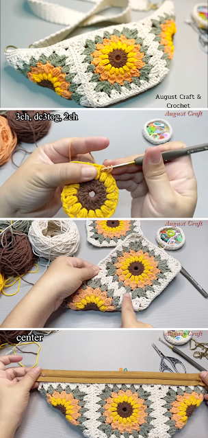 Crochet Cross Bag Granny Square Sunflower Tutorial