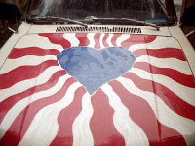 An Original Painting of a HEART done in American Flag Motif on My Little White Truck... Psychedelic Art by Greg Vanderlaan - gvan42 #Purple64ets