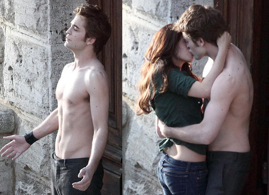 Bella (Kristen Stewart) and Edward (Robert Pattinson) kissing in Catherine