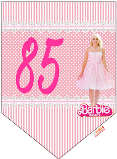 Barbie la Película: Banderines Rosa con Lunares Blancos para Descargar Gratis. Con Números. Barbie the Movie: Pink with Polka Dots Bunting for Free Download. With Numbers.