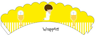 Wrappers para Cupcake para Imprimir Gratis de Primera Comunión de Niño. 