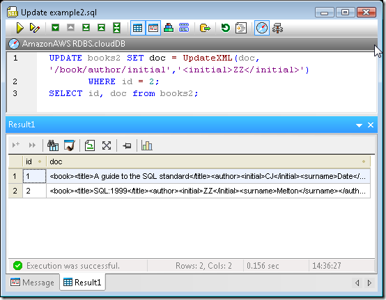 Using the UpdateXML( ) function in the Amazon RDS cloud