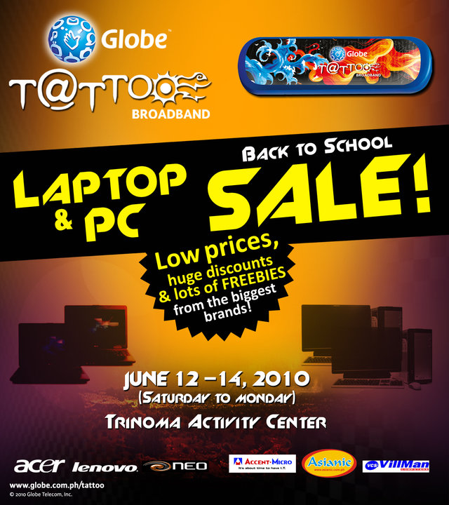 Laptop and PC sale!! with Globe Tattoo Back to school sale