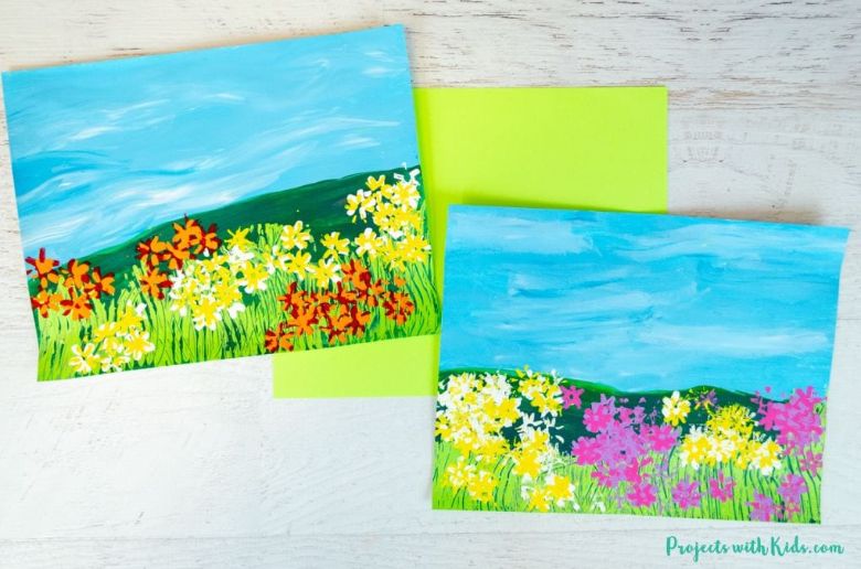 field of flowers painting for kids