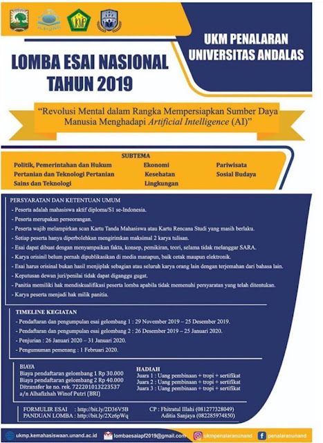 Lomba Esai Nasional Andalas Penalaran Fair 2020