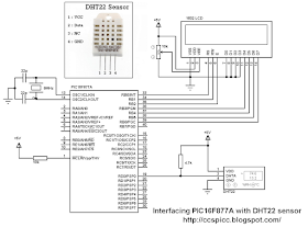 Interface PIC16F877A microcontroller with DHT22 (AM2302 - RHT03) sensor hardware circuit CCS PIC C code