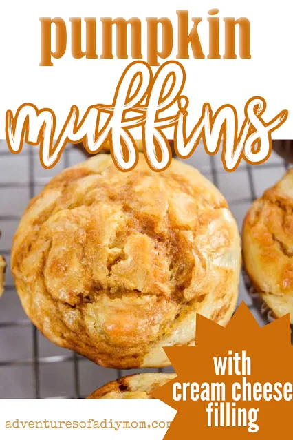 pumpkin cream cheese muffins with text overlay