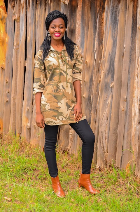 Wearing The Camouflage Fashion Trend With  Patent Leather Boots