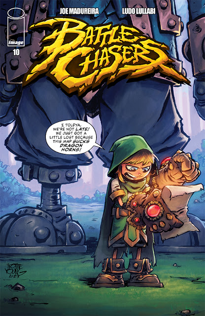 Battle Chasers Issue 10 Comic Book Cover by Scottie Young featuring Gully and Callibretto