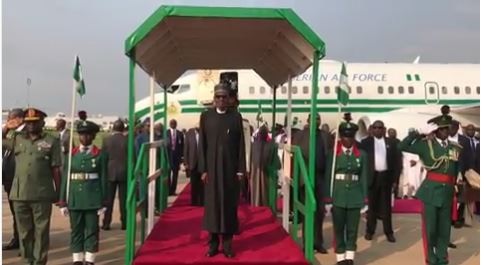 WATCH VIDEO!! Photos of President Buhari Arriving Abuja Today (Video)