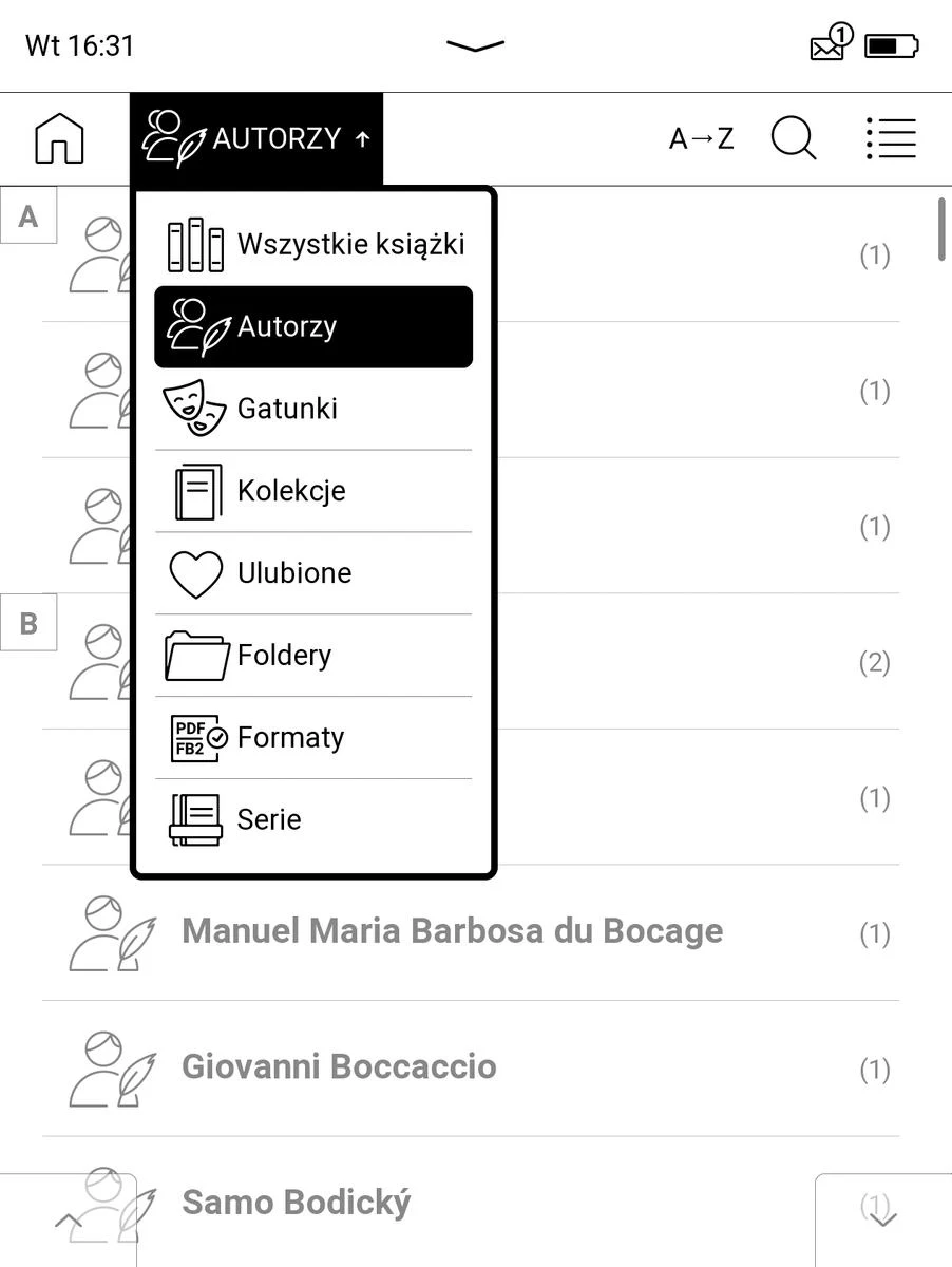 PocketBook Era – opcje grupowania e-booków w bibliotece