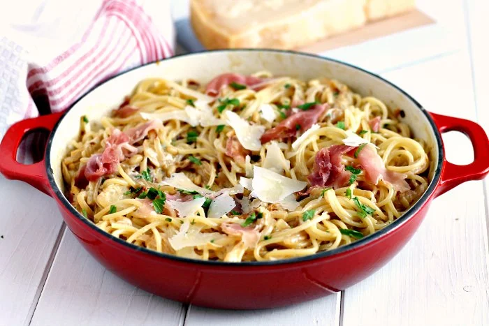 Creamy Caramelised Onion, Grana Padano and Proscuitto Pasta