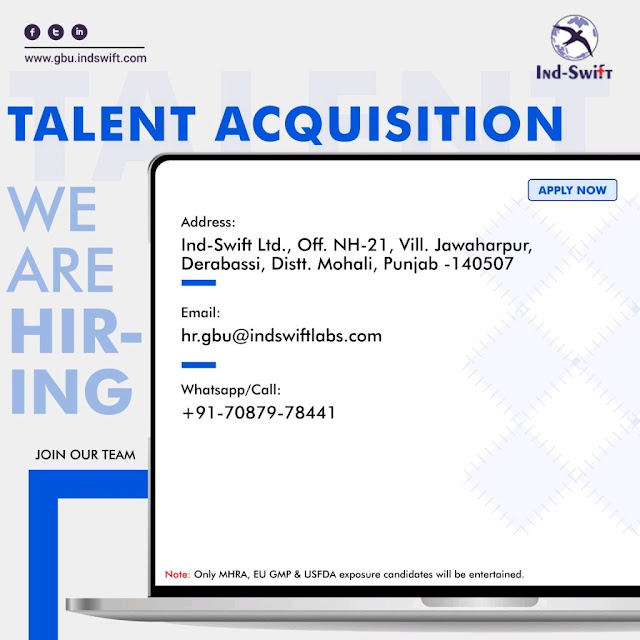 Job Availables, Ind-Swift Laboratories Job Vacancy For Quality Assurance Department