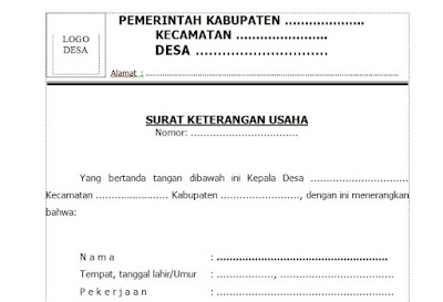 Contoh Surat Keterangan Usaha Bantuan BPUM Atau BLT UMKM