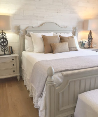 Wood plank wall in bedroom at Hello Lovely fixer upper Stikwood Hamptons