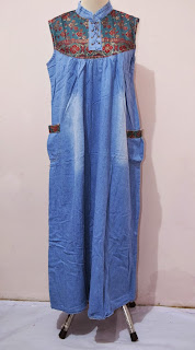 gamis kombinasi semi jeans rangkap ucansee | khisan fashion toko jilbab dan kerudung muslimah murah malang