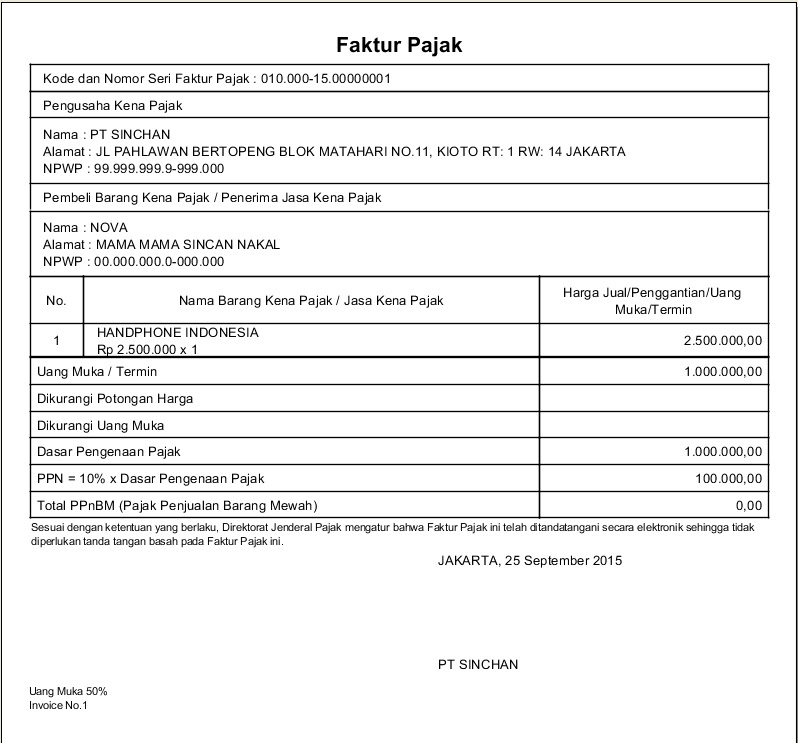 Contoh Faktur Pajak Elektronik  Service Laptop