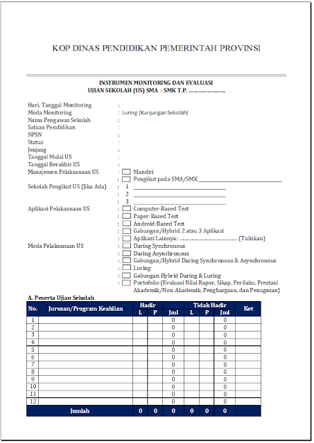 INSTRUMEN MONITORING DAN EVALUASI UJIAN SEKOLAH SMA/SMK
