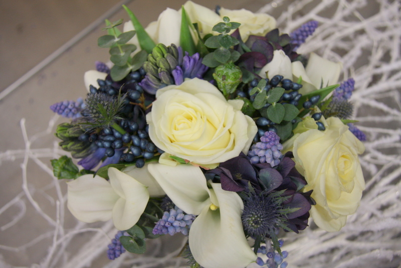 Blue Frosted Ivory Winter Wedding Bouquet