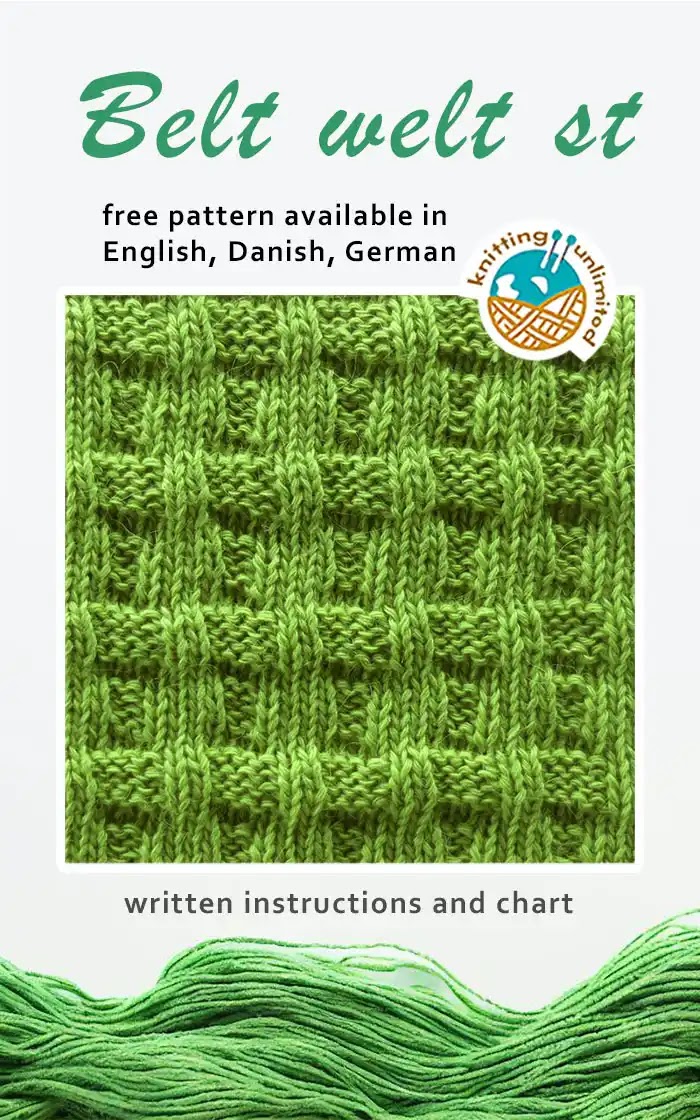 Belt welt stitch pattern is free and available in English, Danish, and German.