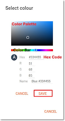 In the Select colour window, you can use the colour palette, colour bar, or hex code inputter to select the colour you want.
