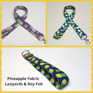 Handmade pineapple themed fabric lanyards and key fobs