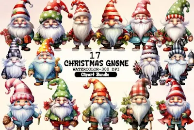 Cute Christmas Gnome Clipart Bundle