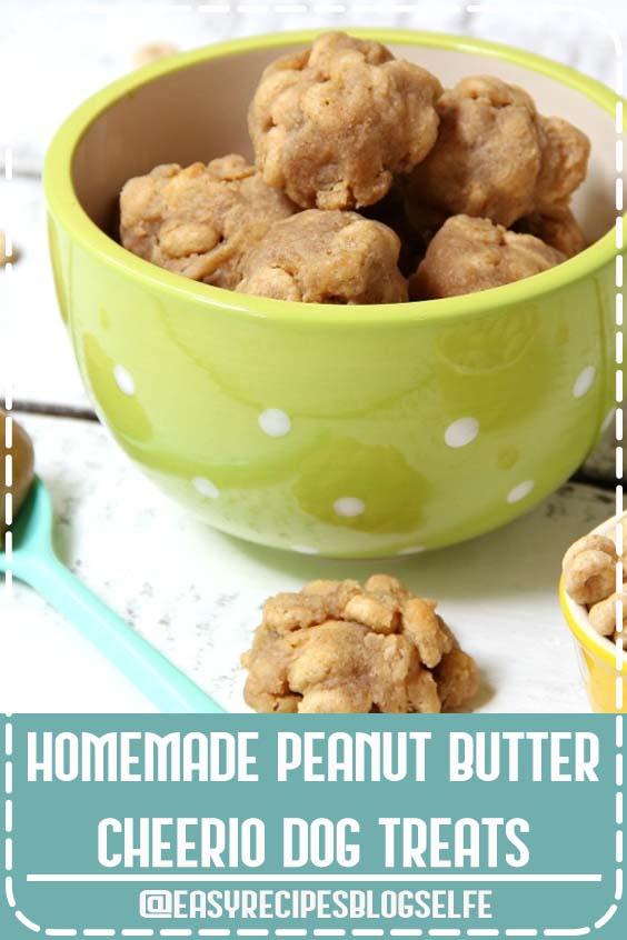 Homemade Peanut Butter Cheerio Dog Treats - Just a few ingredients make these dog treats irresistible to your furry family member! #EasyRecipesBlogSelfe #easyrecipestreats #simple
