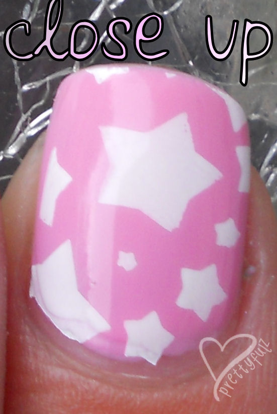  : Super Cute Pink & White Star Nail Art Design for short nails