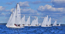 J/70s sailing in packs upwind at North Americans