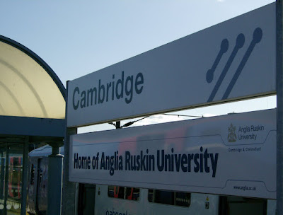 Sign reading Cambridge: Home of Anglia Ruskin University