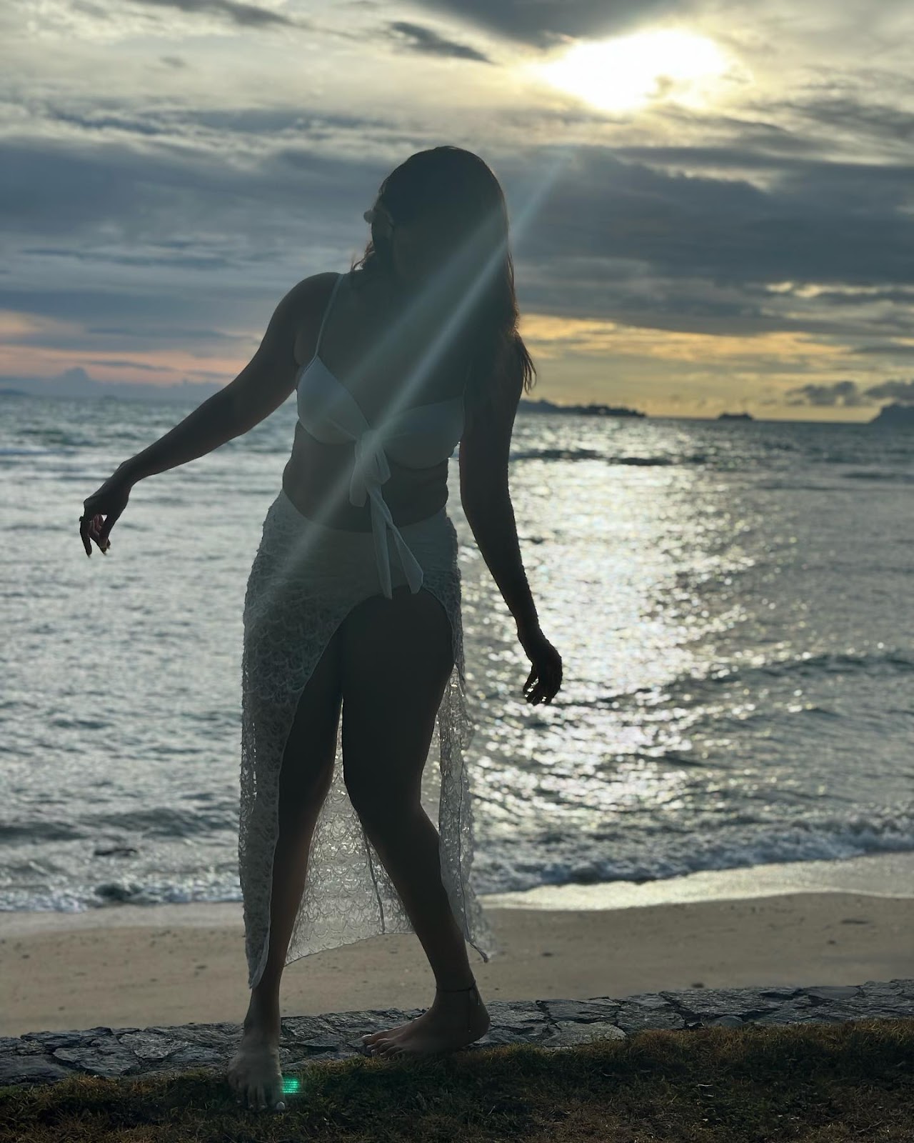 Anasuya Bharadwaj white bikini curvy cleavage navel