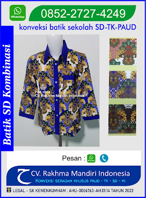 contoh baju batik sekolah modern seragam batik sekolah SD model kombinasi kain polos