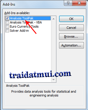 Kích hoạt Data Analysis trong Excel 2007 và Excel 2010