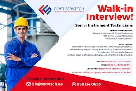  Walk-In-Interview: Senior Instrument Technicians UAE 