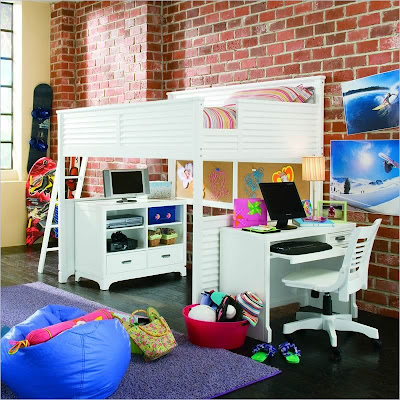 Lea Freetime Wood Loft Bunk Bed in White Finish