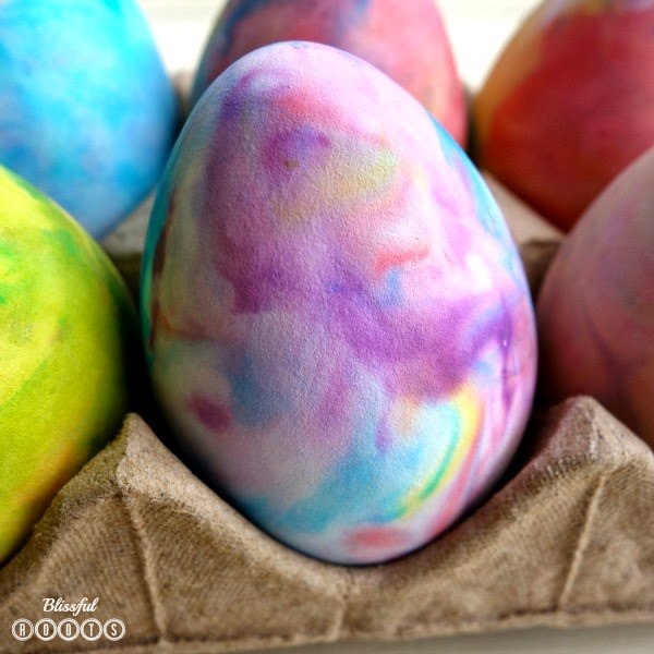 Shaving Cream & Food Coloring  Dyed Easter Eggs from Blissful Roots