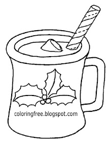 Holly bush Xmas home decor simple cute outline Christmas drink mug coloring book clipart to printout