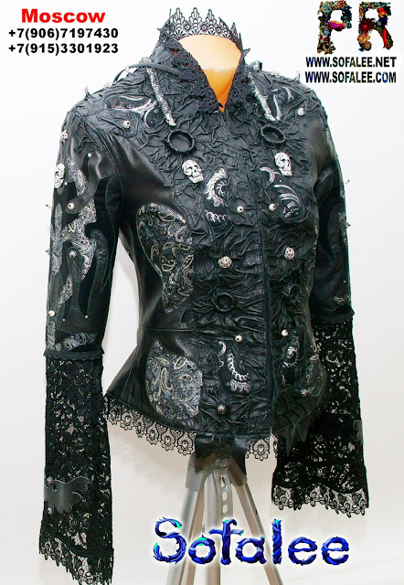 Leather Jacket long lace sleeves for women