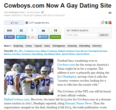 Dr. Heckle: Cowboys.com now a gay dating site