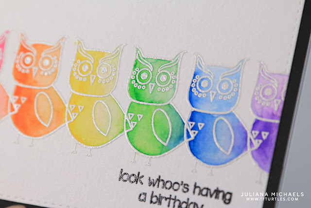 Happy Birthday Card by Juliana Michaels featuring Mint Owl Studio Outrageous Owls Stamps and Zig Clean Color Real Brush Markers