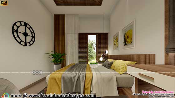 Bedroom in beige and yellow theme