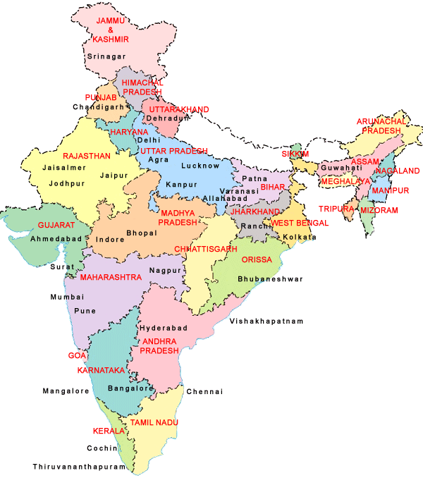 States And Cities Of India Map