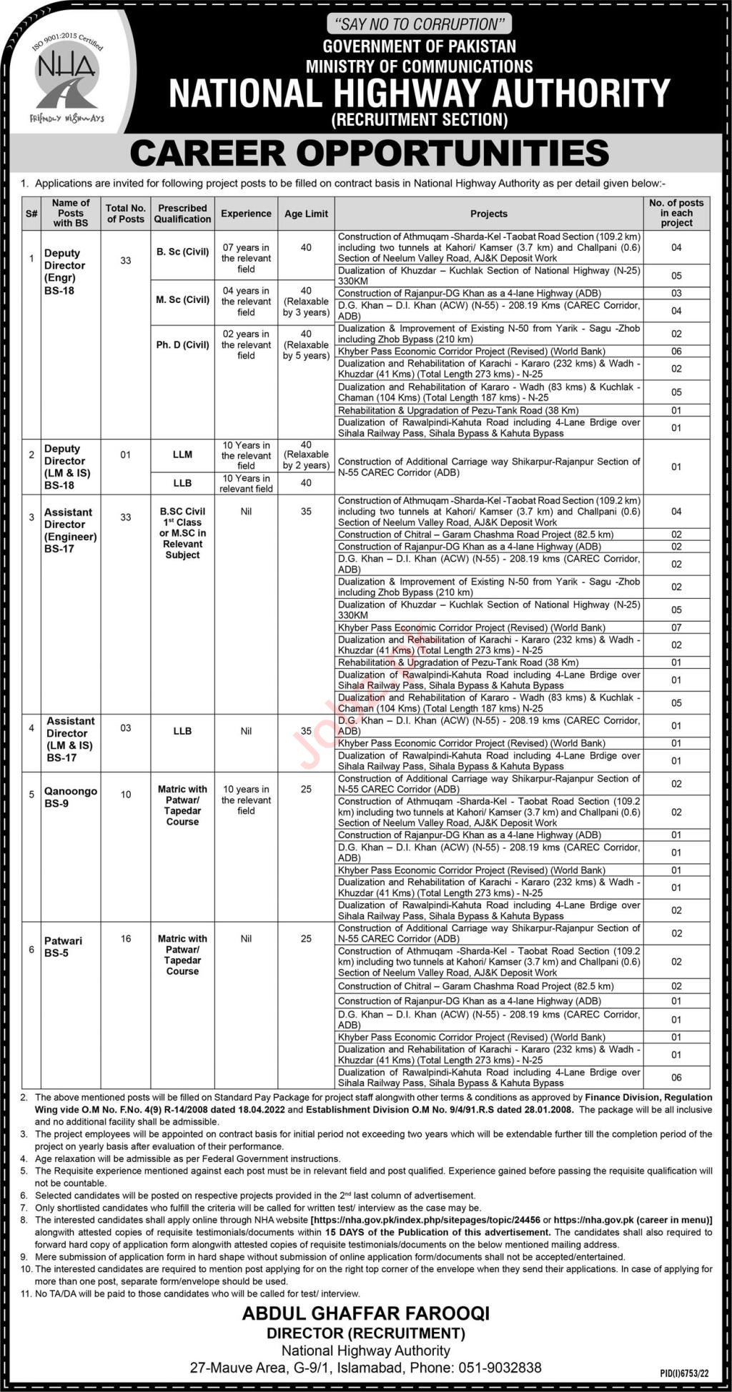 Jobs in National Highway Authority NHA