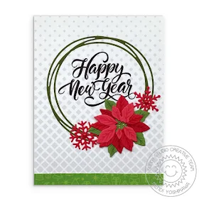 Sunny Studio Stamps: Happy New Year Holiday Card (using Snowflake Circle Frame, Subtle Grey Tones Paper & Layered Poinsettia Dies)