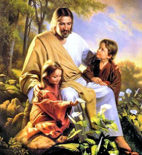 Jesus caring and teaching to the kids(boy and girl) drawing art color picture download Christian photos and religious images for free