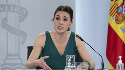 In this handout photo released on May 17, 2022, Spain's Equality Minister Irene Montero speaks during a press conference following a weekly cabinet meeting in Madrid.