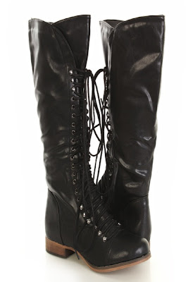Black Faux Leather Lace Up Mid Calf Boots 